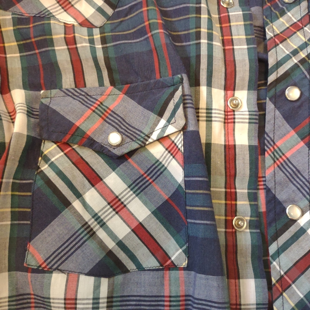 Vintage Outlaw Western Wear  Long Sleeve  Pearl Snap  Plaid Red green blue Med - Picture 2 of 5
